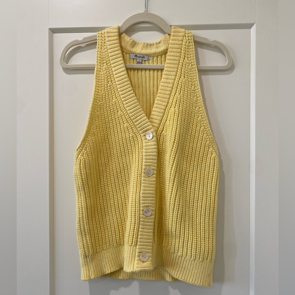 Madewell Yellow Knit Button-Up Sweater Vest